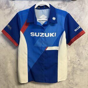Suzuki Racing Pit Shirt Mens Medium Blue Collared Snap Mechanic Tee Hot Shoppe